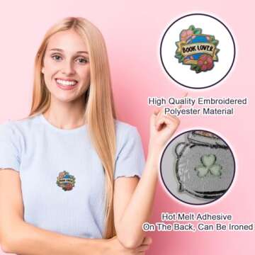 Wikineon Book Lover Iron on Patches for Backpacks Iron on Patches for Clothes Backpack Patches Custom Patches Iron on Patch Iron Patches Hat Patches DIY Accessories Patches for Clothes Hats Jeans