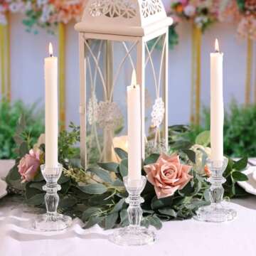 Simeitol Glass Candlestick Holders Set 6PCS, Clear Taper Candle Holders Bulk, Crystal Tall Candle Holder for DIY Wedding, Festival, Party, Christmas Table Decor