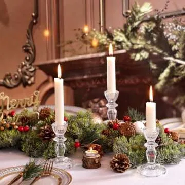 Simeitol Glass Candlestick Holders Set 6PCS, Clear Taper Candle Holders Bulk, Crystal Tall Candle Holder for DIY Wedding, Festival, Party, Christmas Table Decor