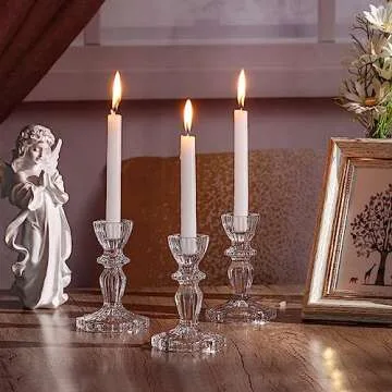 Simeitol Glass Candlestick Holders Set 6PCS, Clear Taper Candle Holders Bulk, Crystal Tall Candle Holder for DIY Wedding, Festival, Party, Christmas Table Decor