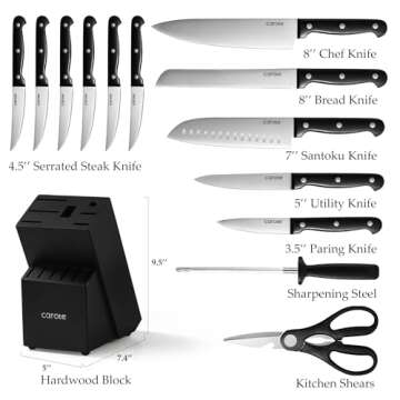 CAROTE 14 Pieces Knife Set with Block - Sharp & Stylish