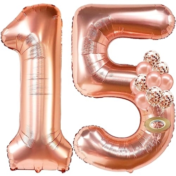 KatchOn, Rose Gold 15 Balloons Number - Giant, 40 Inch | 15 Birthday Balloons with Confetti for Happ...