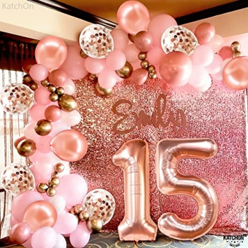 KatchOn Rose Gold 15 Balloons Number - Giant, 40 Inch