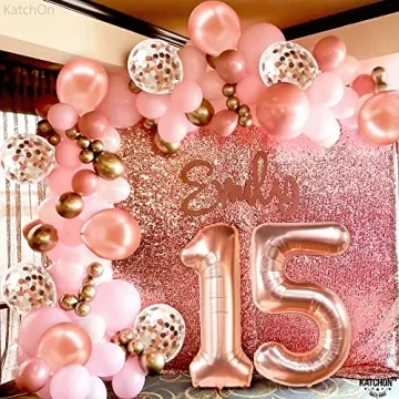 KatchOn Rose Gold 15 Balloons Number - Giant, 40 Inch