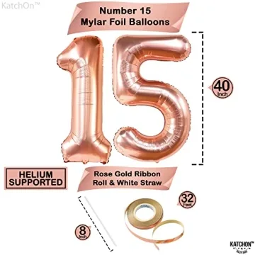 KatchOn Rose Gold 15 Balloons Number - Giant, 40 Inch
