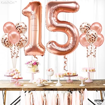 KatchOn Rose Gold 15 Balloons Number - Giant, 40 Inch