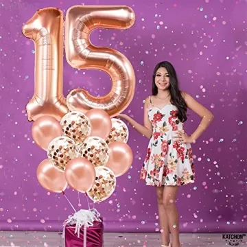 KatchOn Rose Gold 15 Balloons Number - Giant, 40 Inch