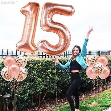 KatchOn Rose Gold 15 Balloons Number - Giant, 40 Inch