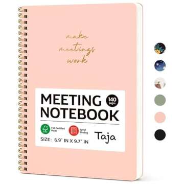 Taja Meeting Notebook for Work Organization - Work notebook with action items, Meeting Minutes Plann...