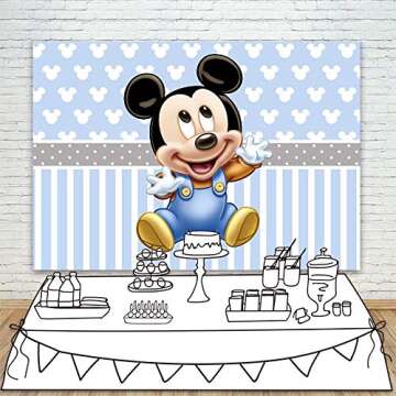 YouRan Blue Mickey Mouse 1/2 Birthday Backdrop 7x5 White Micky Mouse Head Background for 1st Birthda...