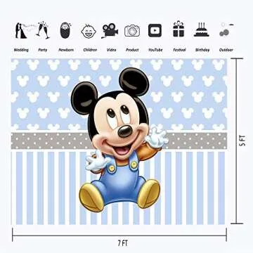 YouRan Blue Mickey Mouse 1/2 Birthday Backdrop 7x5 White Micky Mouse Head Background for 1st Birthday Vinyl Baby Mickey Mouse Backdrops Baby Shower for Boy