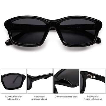 SOJOS Futuristic Polarized Acetate Sunglasses for Women Small Faces Women Trendy Sun Glasses SJ2294 Black Frame Grey Lens