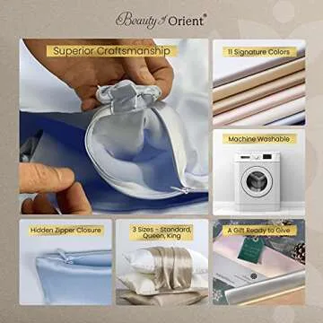 Beauty of Orient Premium Mulberry Silk Pillowcase for Sleeping Women and Men | Handcrafted Hypoallergenic & Anti-Acne White Silk Pillow Cases with Zipper | Standard - 20" x 26", Natural Undyed White