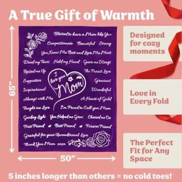 ButterTree Mothers Day Gifts for Mom from Daughter, Meaningful Cozy Purple Blanket for Mom Gifts, Mom Birthday Gifts, Mom Blanket Gift, Gift for Mom, Present for Mom, 65" × 50" (Purple)