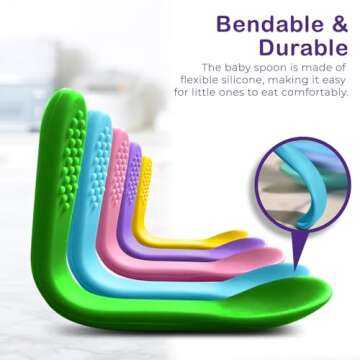 Baby Spoons First Stage Silicone Baby Spoon – Self Feeding Baby Utensils – Infant Spoons First S...