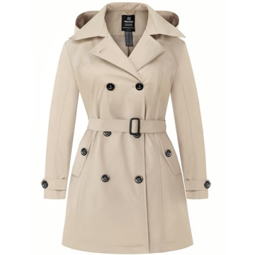 wantdo Women's Trench Coats Plus Size Mid Length Pea Coat Double-Breasted Long Classic Lapel Overcoa...