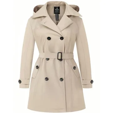 wantdo Women's Trench Coats Plus Size Mid Length Pea Coat Double-Breasted Long Classic Lapel Overcoa...