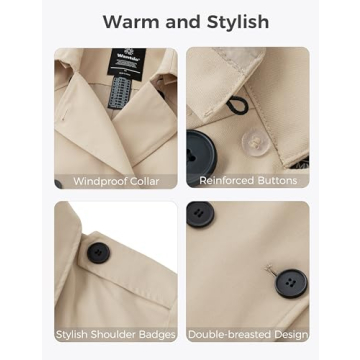 wantdo Women's Trench Coats Plus Size Mid Length Pea Coat Double-Breasted Long Classic Lapel Overcoat with Belt Khaki 3X