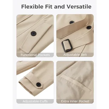 wantdo Women's Trench Coats Plus Size Mid Length Pea Coat Double-Breasted Long Classic Lapel Overcoat with Belt Khaki 3X