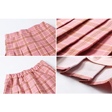SANGTREE Girls Pleated Pink Plaid Skirt Skort for Kids