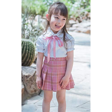 SANGTREE Girls Pleated Pink Plaid Skirt Skort for Kids