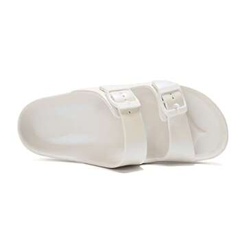 FUNKYMONKEY Women's Comfort Slides Double Buckle Adjustable EVA Flat Sandals (7 M US, Variation White)