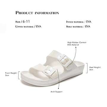 FUNKYMONKEY Women's Comfort Slides Double Buckle Adjustable EVA Flat Sandals (7 M US, Variation White)