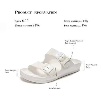 FUNKYMONKEY Women's Comfort Slides Double Buckle Adjustable EVA Flat Sandals (7 M US, Variation White)