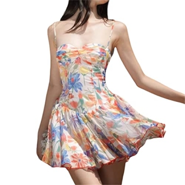 Women Y2K Print Mini Dress Backless Sleeveless Floral Short Bodycon Dress 90s Girls Vintage Elegant ...