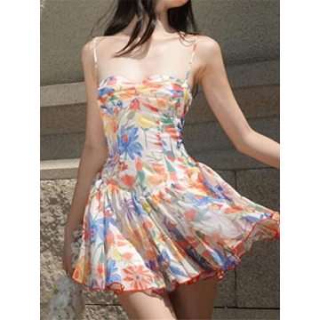 Women Y2K Floral Mini Dress Backless Sleeveless Streetwear