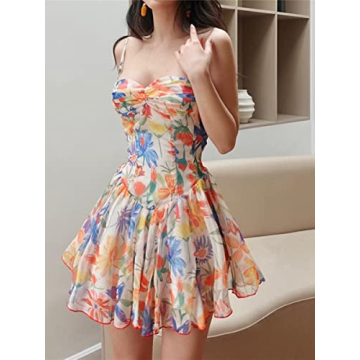 Women Y2K Floral Mini Dress Backless Sleeveless Streetwear