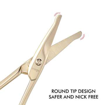 LIVINGO 3.75" Small Safety Facial Nose Hair Scissors, Curved Blade with Rounded Tip Stainless Steel for Manicure Cuticle, Eyebrow, Dry Skin (Gold)