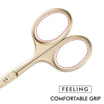 LIVINGO 3.75" Small Safety Facial Nose Hair Scissors, Curved Blade with Rounded Tip Stainless Steel for Manicure Cuticle, Eyebrow, Dry Skin (Gold)