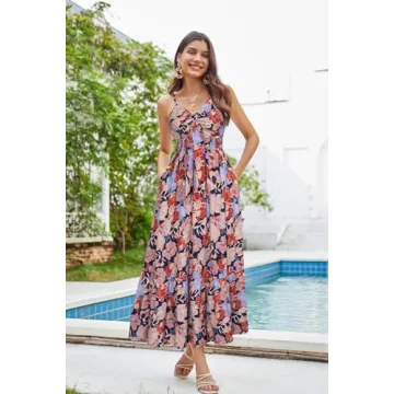Women's Summer Maxi Dress Casual Boho Floral V Neck