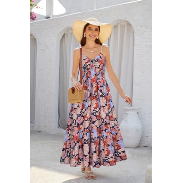 Women's Summer Maxi Dress Casual Boho Floral V Neck