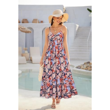 Women's Summer Maxi Dress Casual Boho Floral V Neck