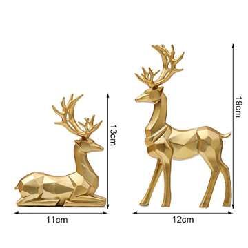 Benxin Nordic Resin Geometric Elk Sculpture Sitting Standing Deer Statues Christmas Reindeer Home Decor for Living Room TV Cabinet Wine Cabinet Gifts 2 PCS (Gold)