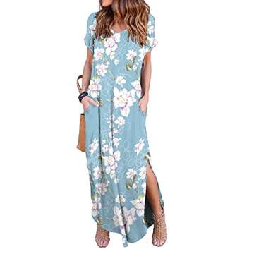 GRECERELLE Women Casual Sundresses Short Sleeve Shirt Dress Split Maxi Long Beach Dresses Travel Vac...