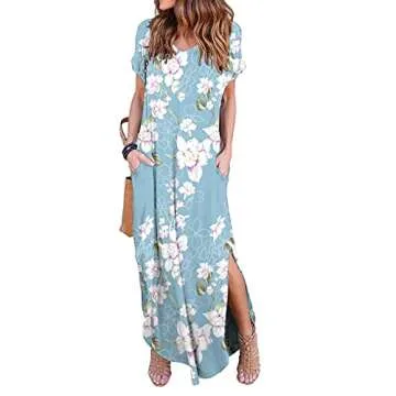 GRECERELLE Women Casual Sundresses Short Sleeve Shirt Dress Split Maxi Long Beach Dresses Travel Vac...