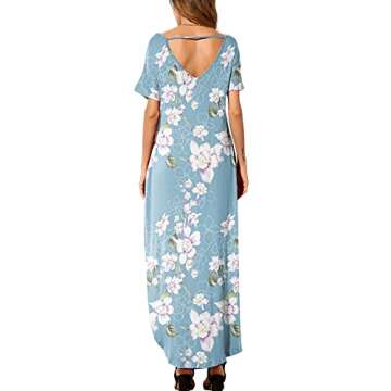 GRECERELLE Women Casual Sundresses Short Sleeve Shirt Dress Split Maxi Long Beach Dresses Travel Vacation 2025 Summer Outfits L, Light Blue