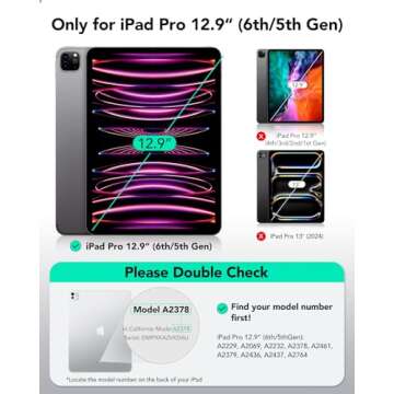 ESR for iPad Pro 12.9 Case (6th/5th Generation, 2022/2021), Removable Magnetic Cover, Adjustable Por...