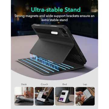 ESR for iPad Pro 12.9 Case (6th/5th Generation, 2022/2021), Removable Magnetic Cover, Adjustable Portrait/Landscape Stand with Raised Display View, 9 Standing Angles, Shift Series, Black