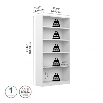 Bush Furniture Universal Tall 5 Shelf Bookcase White