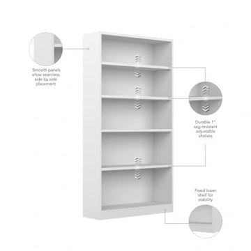 Bush Furniture Universal Tall 5 Shelf Bookcase White