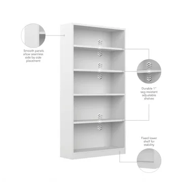 Bush Furniture Universal Tall 5 Shelf Bookcase White