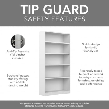 Bush Furniture Universal Tall 5 Shelf Bookcase White