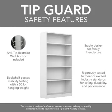 Bush Furniture Universal Tall 5 Shelf Bookcase White