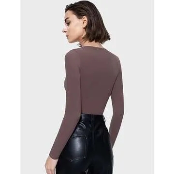 PUMIEY Bodysuit for Women Long Sleeve Bodysuit Shirts Slim Fit Sexy Going Out Tops, Pimento Small