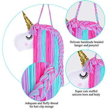 Basumee Unicorn Hair Bow Holder for Girls Wall Hanging Decor and Baby Hair Clip Hanger Organizer, Ho...