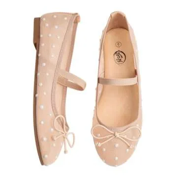 Trary Mesh Ballet Flats for Women, Pearl Ballet Flats Shoes for Women, Bow Mary Jane Shoes Women, Rhinestone Nude Flats for Women, Comfy Dress Shoes for Women, Wide Mary Janes Flats, Mesh Flats